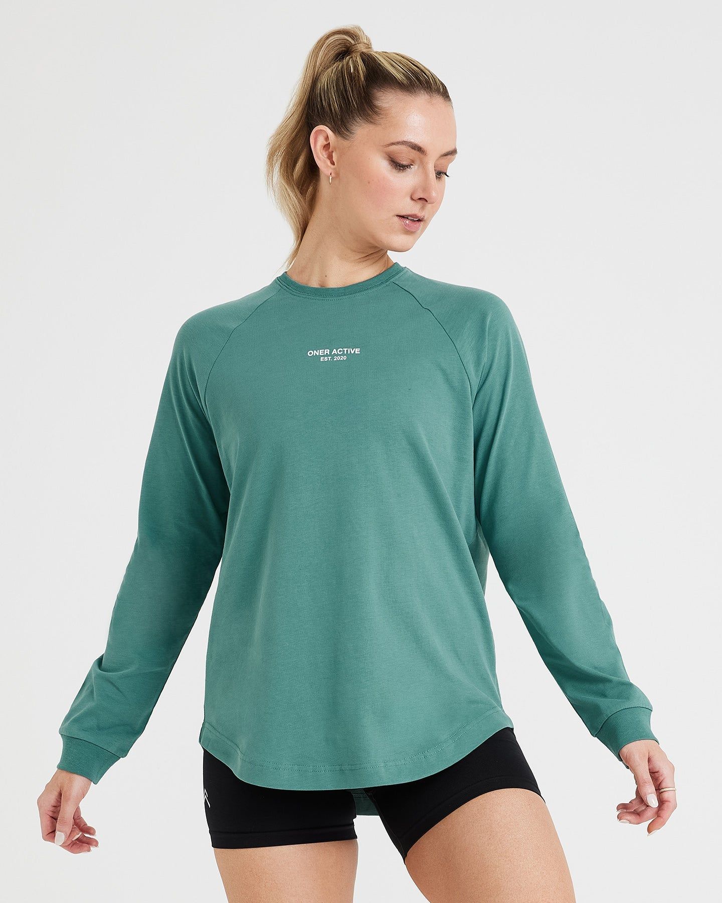 Graphic Oversized Long Sleeve Tee | Washed Mineral Green sold by Oner Active