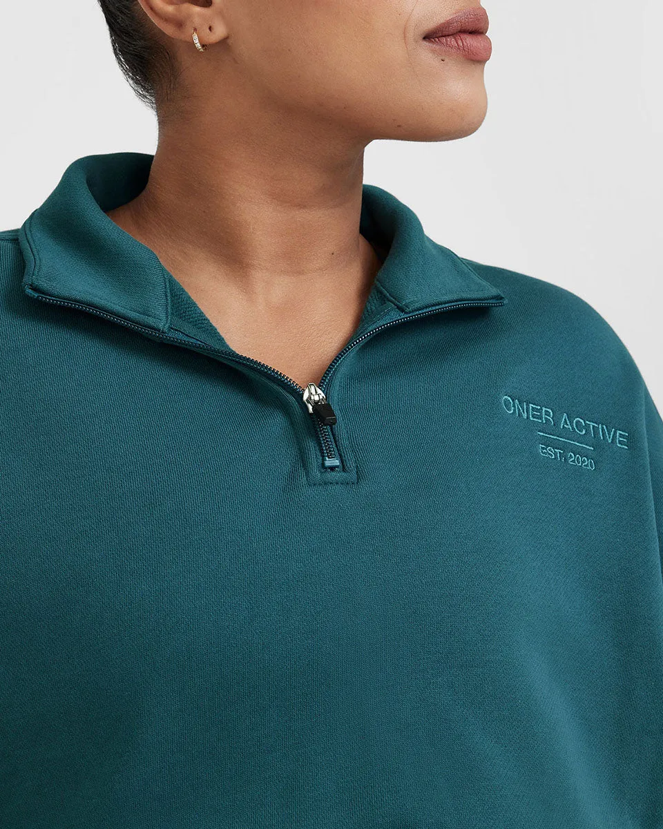 All Day Est 2020 Crop 1/4 Zip Sweatshirt | Marine Teal sold by Oner Active product image thumbnail 5
