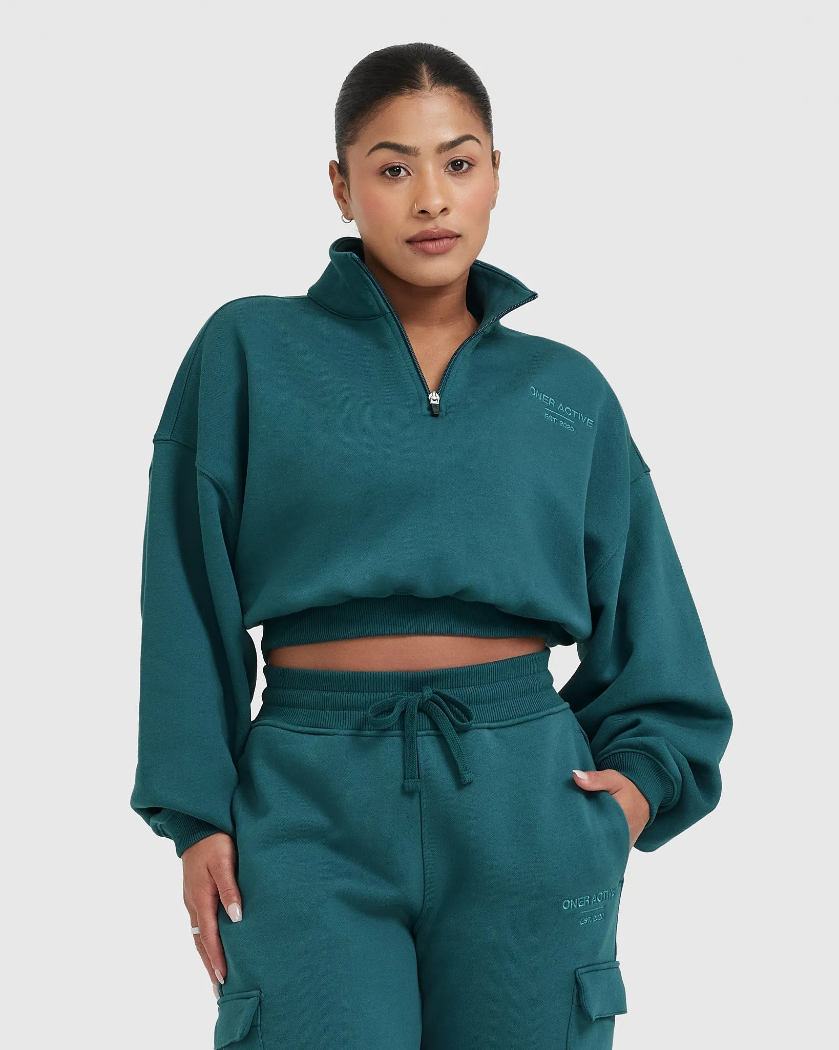 All Day Est 2020 Crop 1/4 Zip Sweatshirt | Marine Teal sold by Oner Active