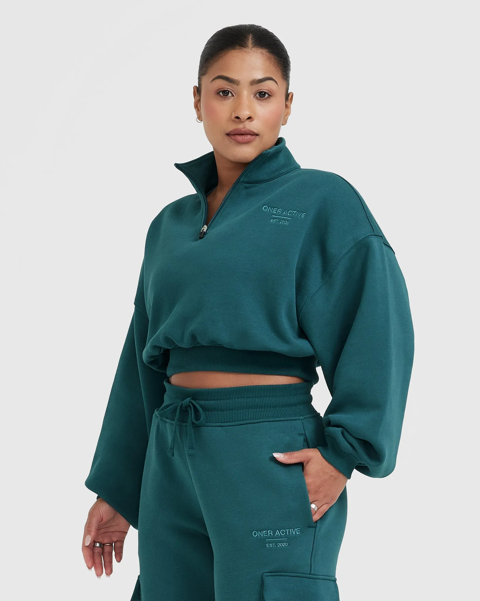 All Day Est 2020 Crop 1/4 Zip Sweatshirt | Marine Teal sold by Oner Active product image thumbnail 3