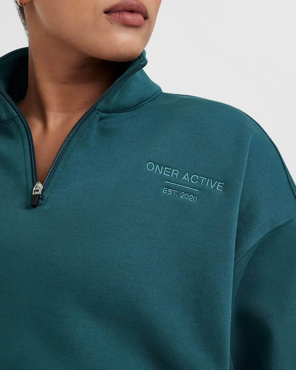 All Day Est 2020 Crop 1/4 Zip Sweatshirt | Marine Teal sold by Oner Active product image thumbnail 4