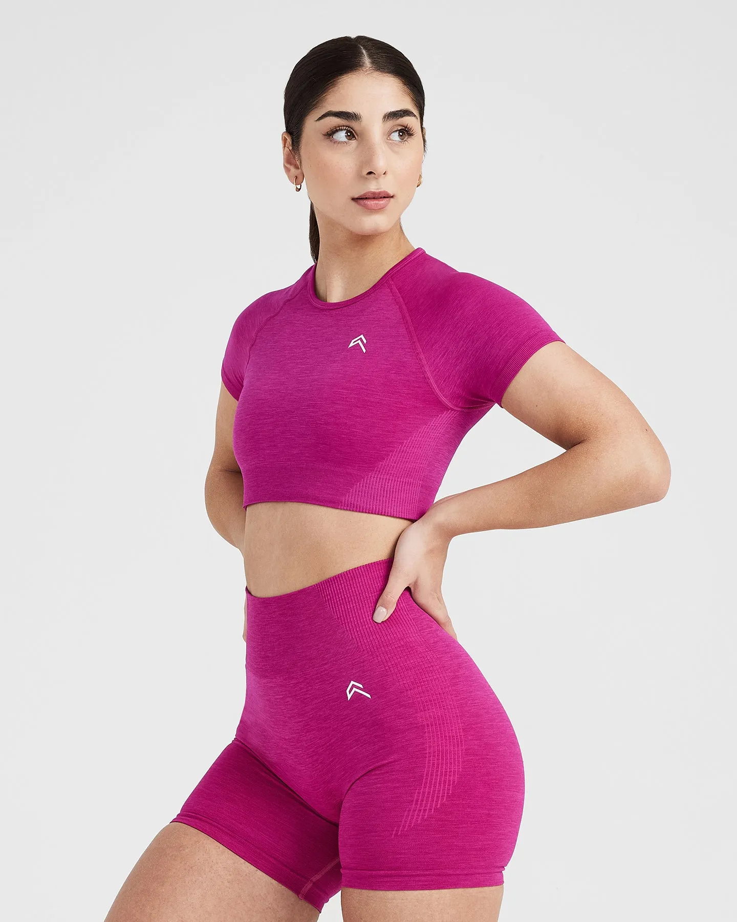 Classic Seamless 2.0 Short Sleeve Crop Top | Fuchsia Marl sold by Oner Active product image thumbnail 2
