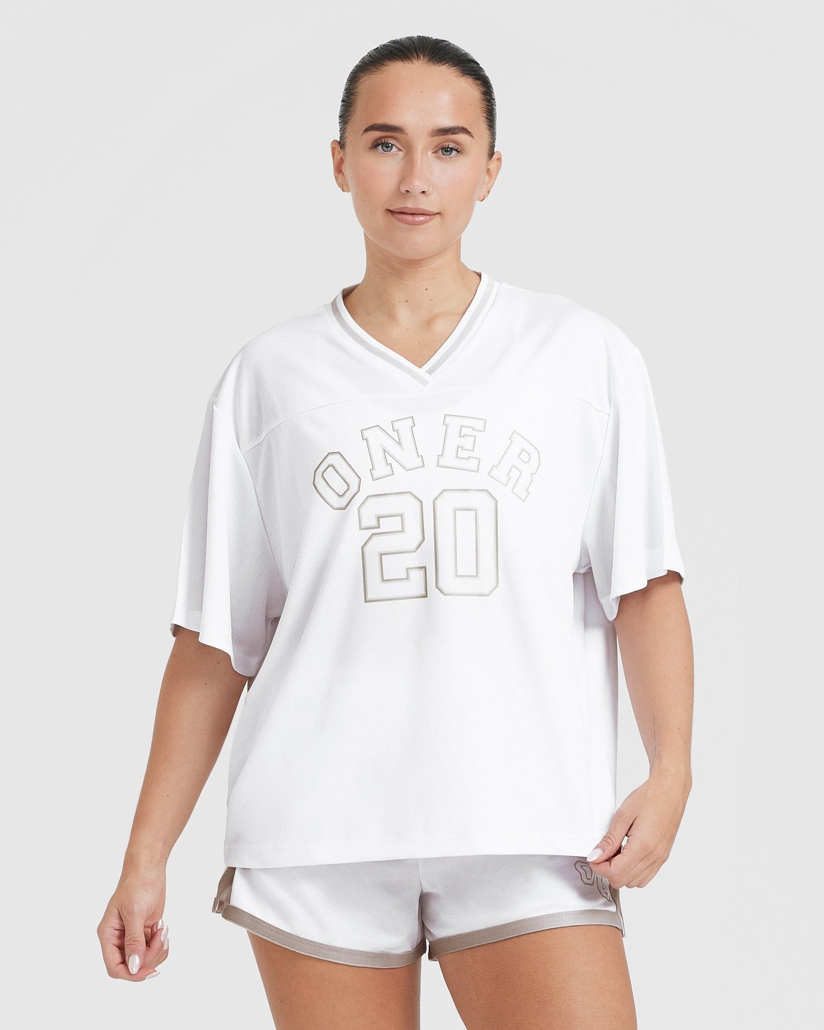 Varsity V-Neck Short Sleeve T-Shirt | White sold by Oner Active