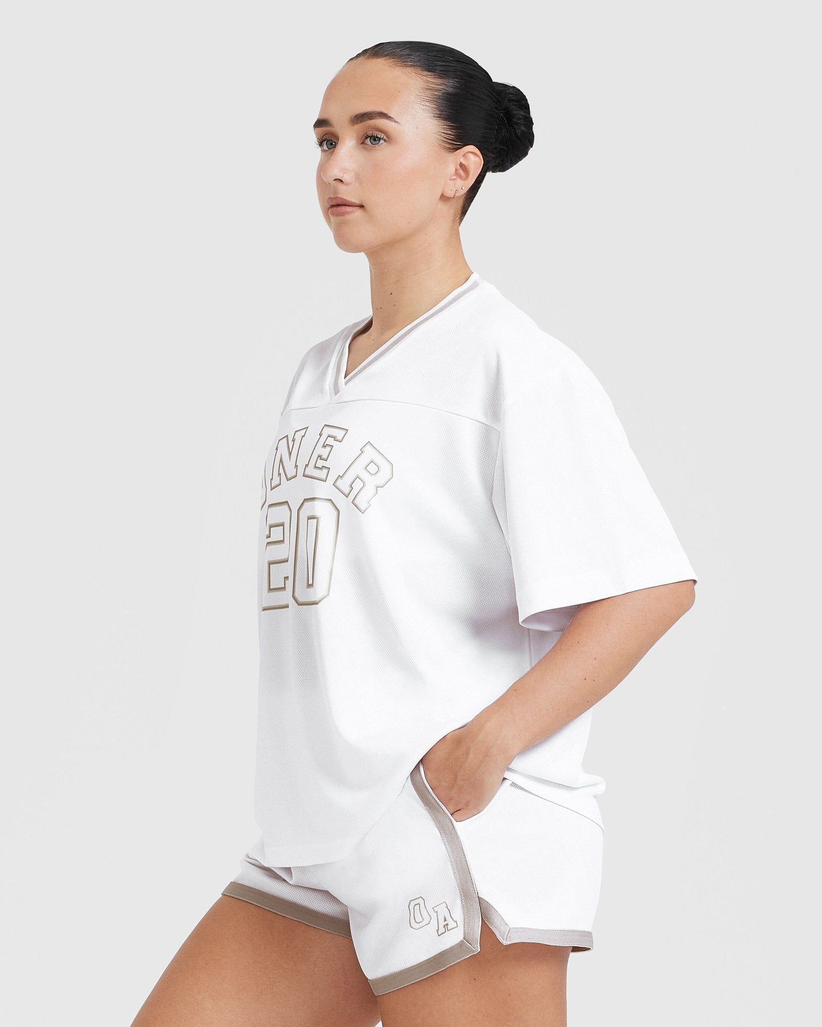 Varsity V-Neck Short Sleeve T-Shirt | White sold by Oner Active product image thumbnail 3