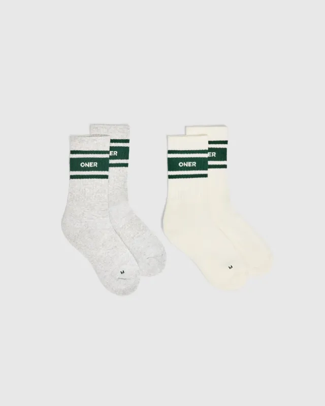 Varsity Crew Socks 2 Pack | Off White/Grey Marl/Racing Green sold by Oner Active