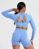Effortless Seamless Long Sleeve Crop Top | Light Denim sold by Oner Active