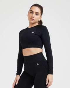Effortless Seamless Long Sleeve Crop Top | Black sold by Oner Active