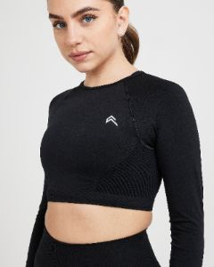 Effortless Seamless Long Sleeve Crop Top | Black sold by Oner Active