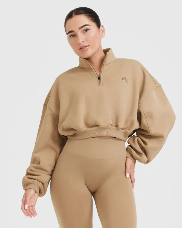 All Day Cosy Crop 1/4 Zip Sweatshirt | Dune Brown sold by Oner Active