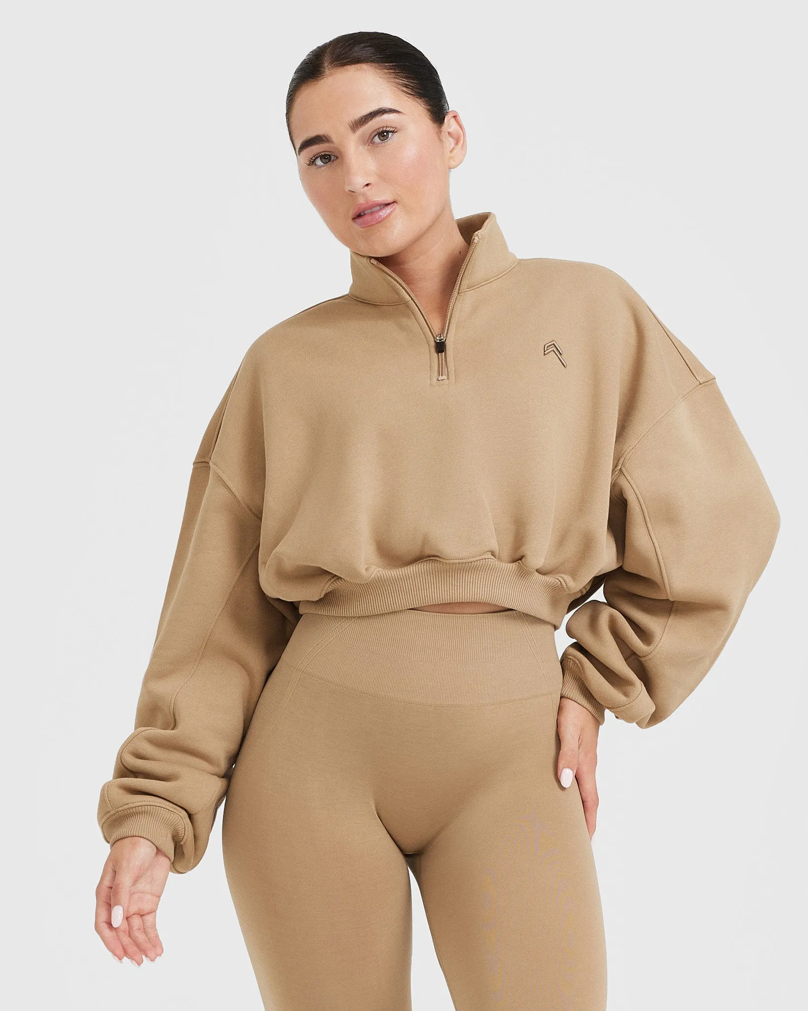 All Day Cosy Crop 1/4 Zip Sweatshirt | Dune Brown sold by Oner Active