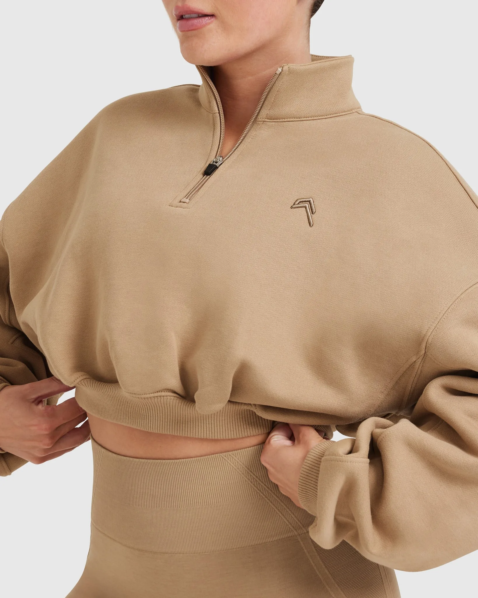 All Day Cosy Crop 1/4 Zip Sweatshirt | Dune Brown sold by Oner Active product image thumbnail 4