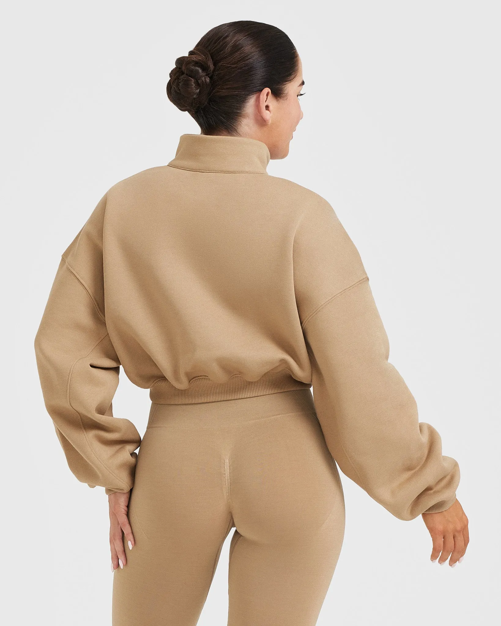All Day Cosy Crop 1/4 Zip Sweatshirt | Dune Brown sold by Oner Active product image thumbnail 2