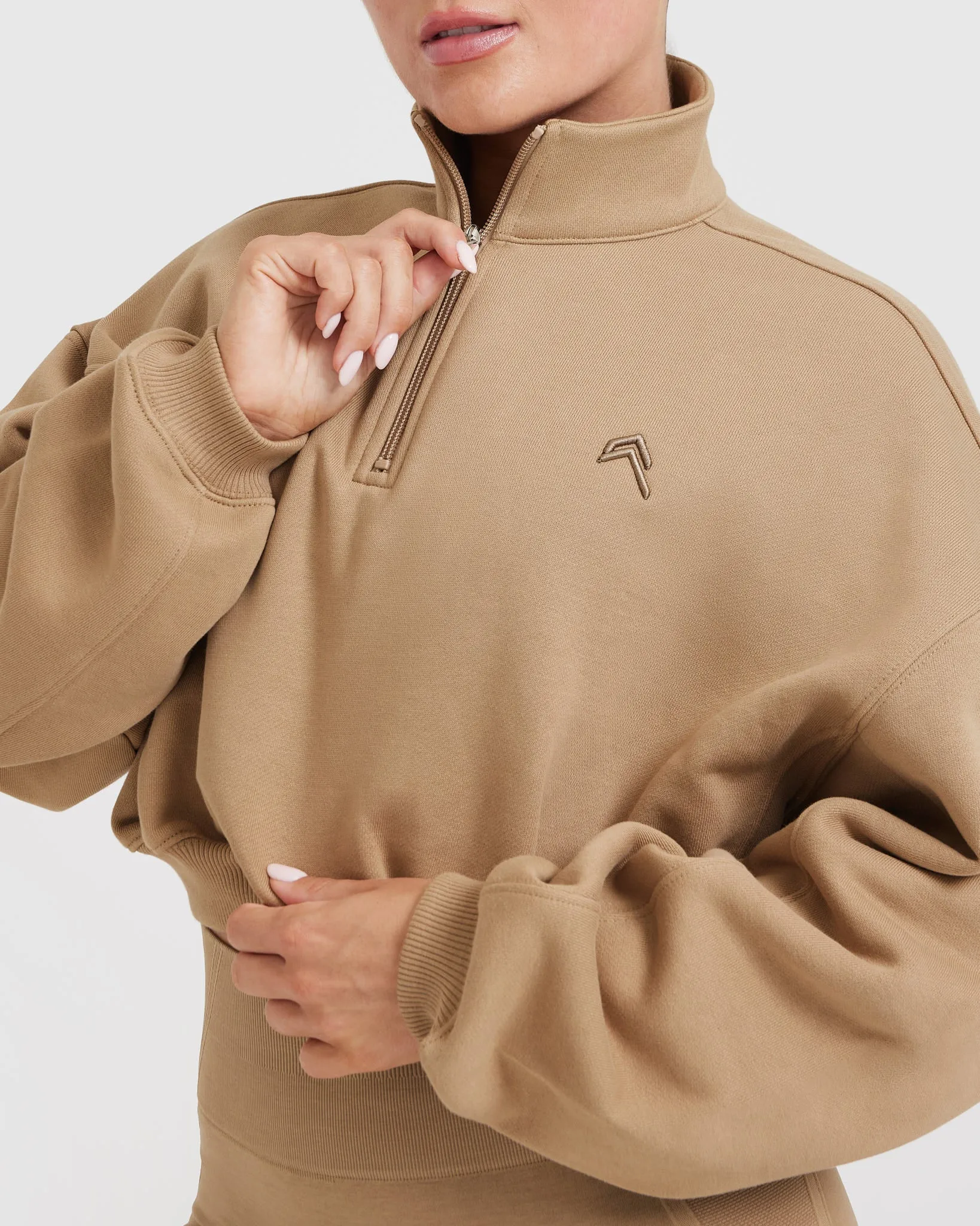 All Day Cosy Crop 1/4 Zip Sweatshirt | Dune Brown sold by Oner Active product image thumbnail 5
