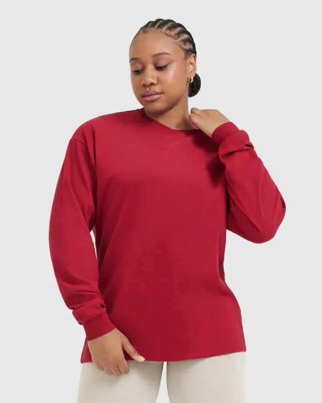 Classic Mirror Graphic Oversized Long Sleeve Top | Washed Red Wine sold by Oner Active