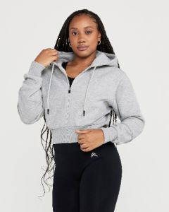 Classic Lounge Cropped Zip Through Hoodie | Silver Grey Marl sold by Oner Active