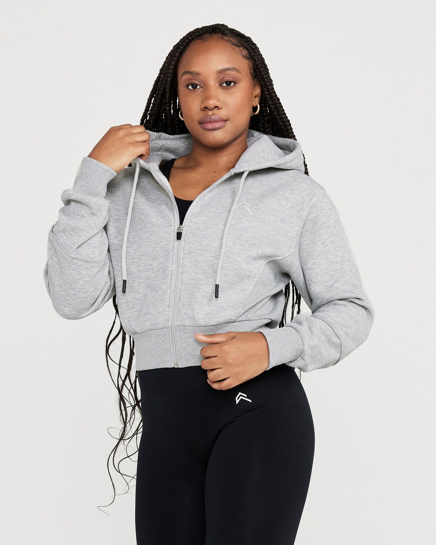 Classic Lounge Cropped Zip Through Hoodie | Silver Grey Marl sold by Oner Active product image thumbnail 3