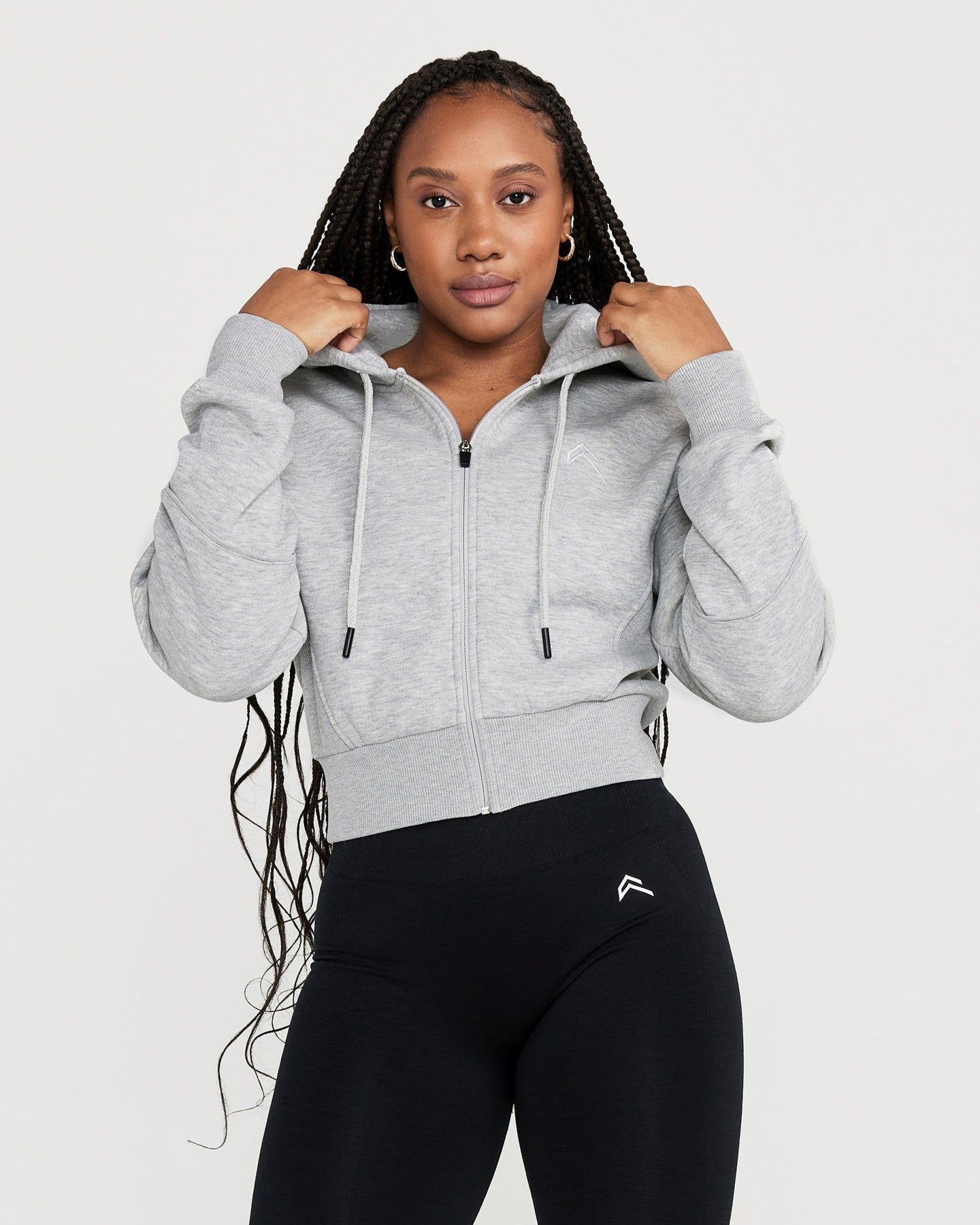 Classic Lounge Cropped Zip Through Hoodie | Silver Grey Marl sold by Oner Active
