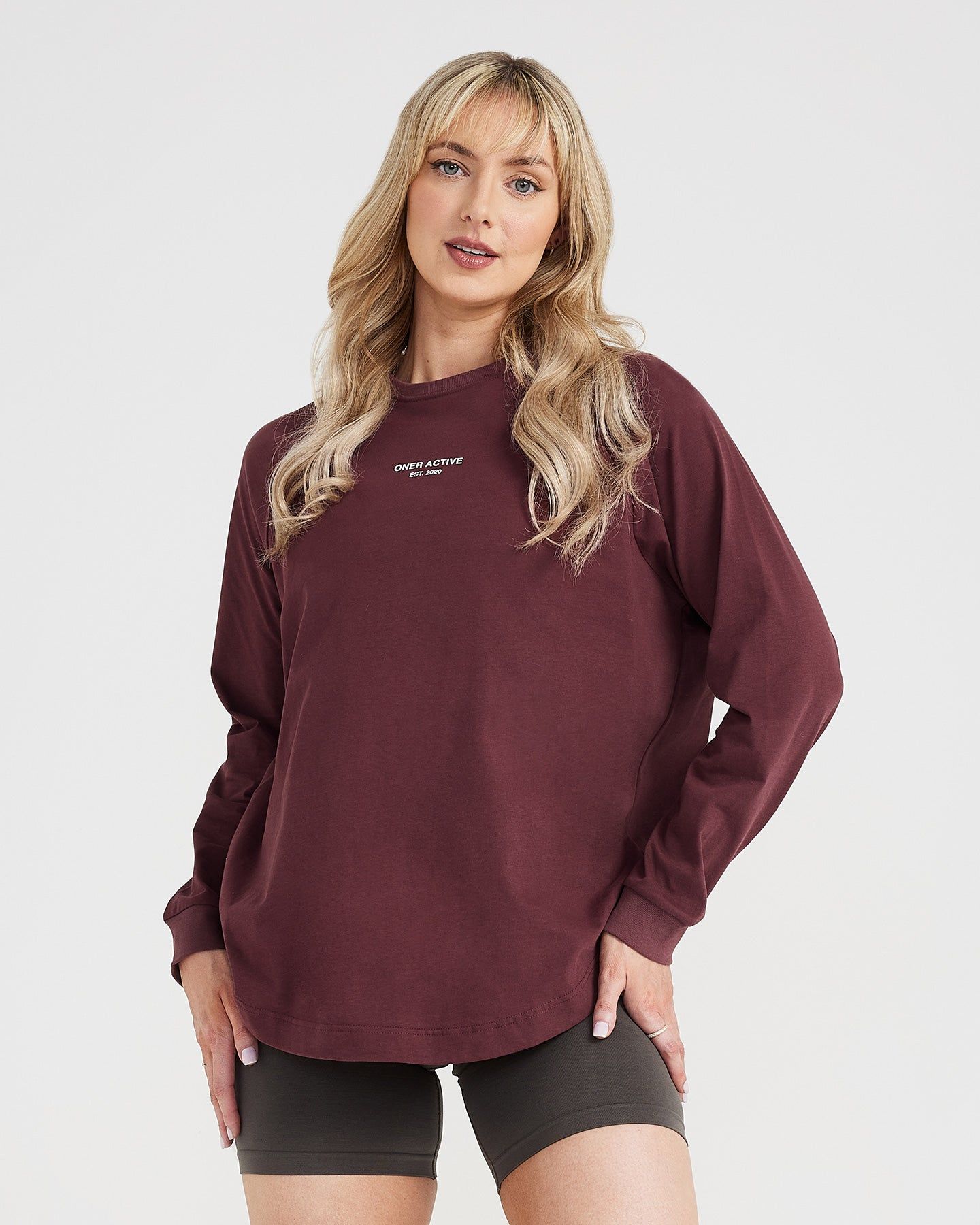 Graphic Oversized Long Sleeve Tee | Washed Rosewood sold by Oner Active