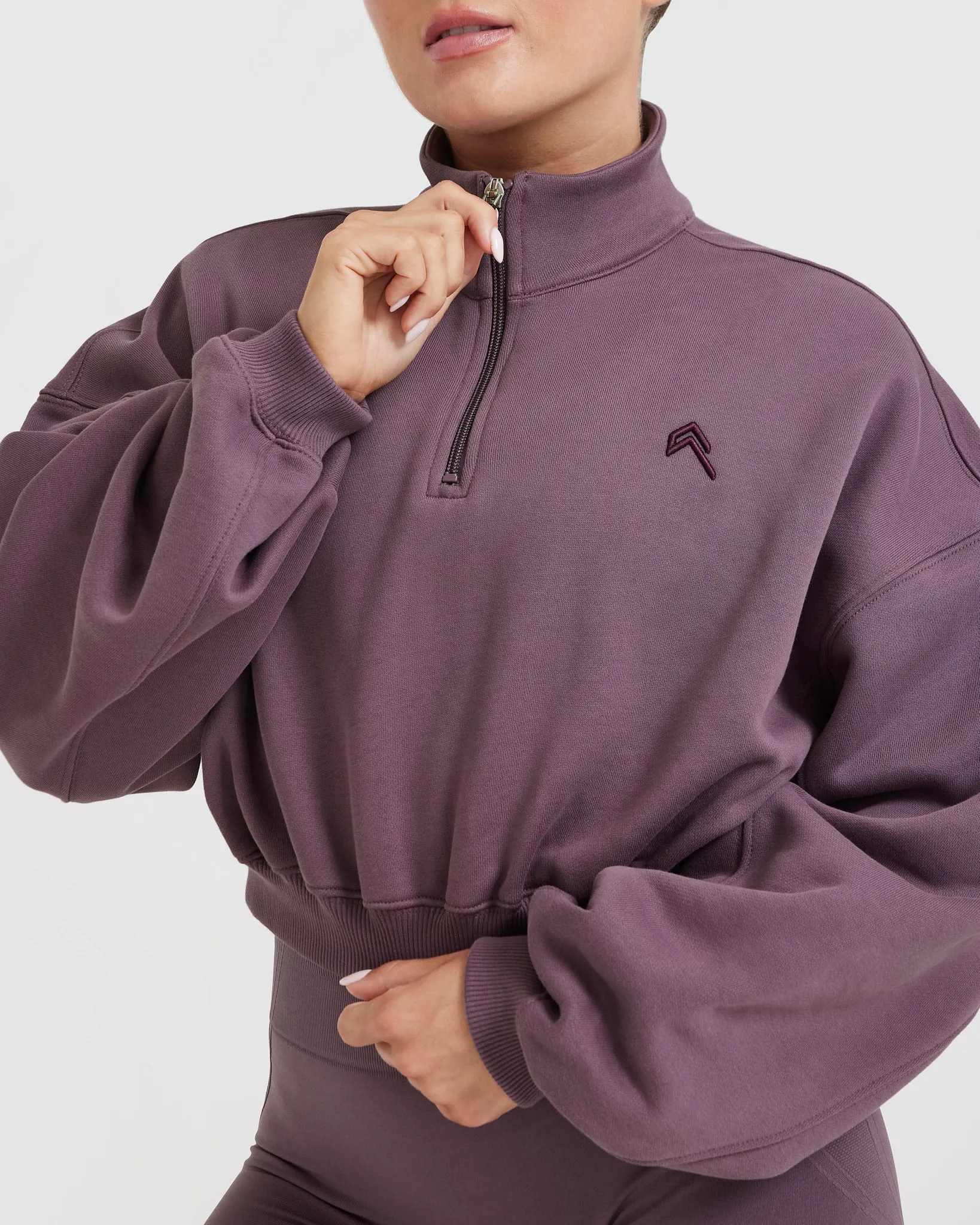 All Day Cosy Crop 1/4 Zip Sweatshirt | Vintage Purple sold by Oner Active product image thumbnail 5