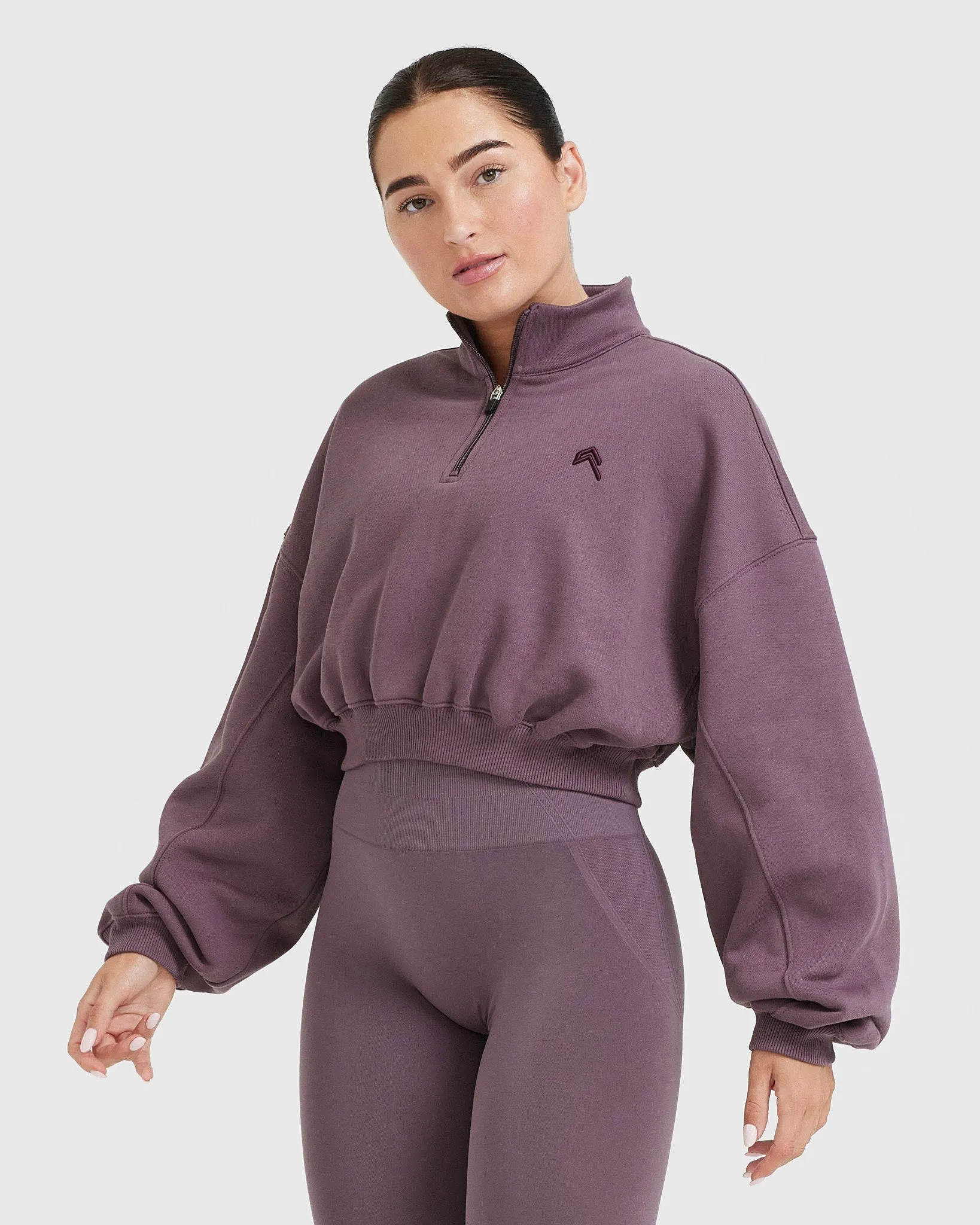 All Day Cosy Crop 1/4 Zip Sweatshirt | Vintage Purple sold by Oner Active product image thumbnail 3