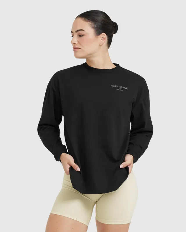 Classic Lifters Graphic Oversized Lightweight Long Sleeve Top | Black sold by Oner Active