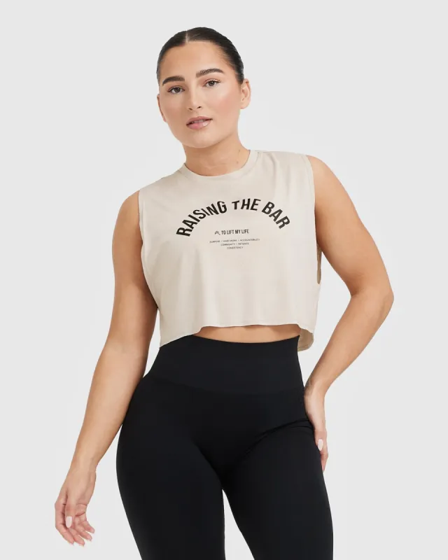 Raising The Bar Graphic Muscle Crop Vest | Sand sold by Oner Active