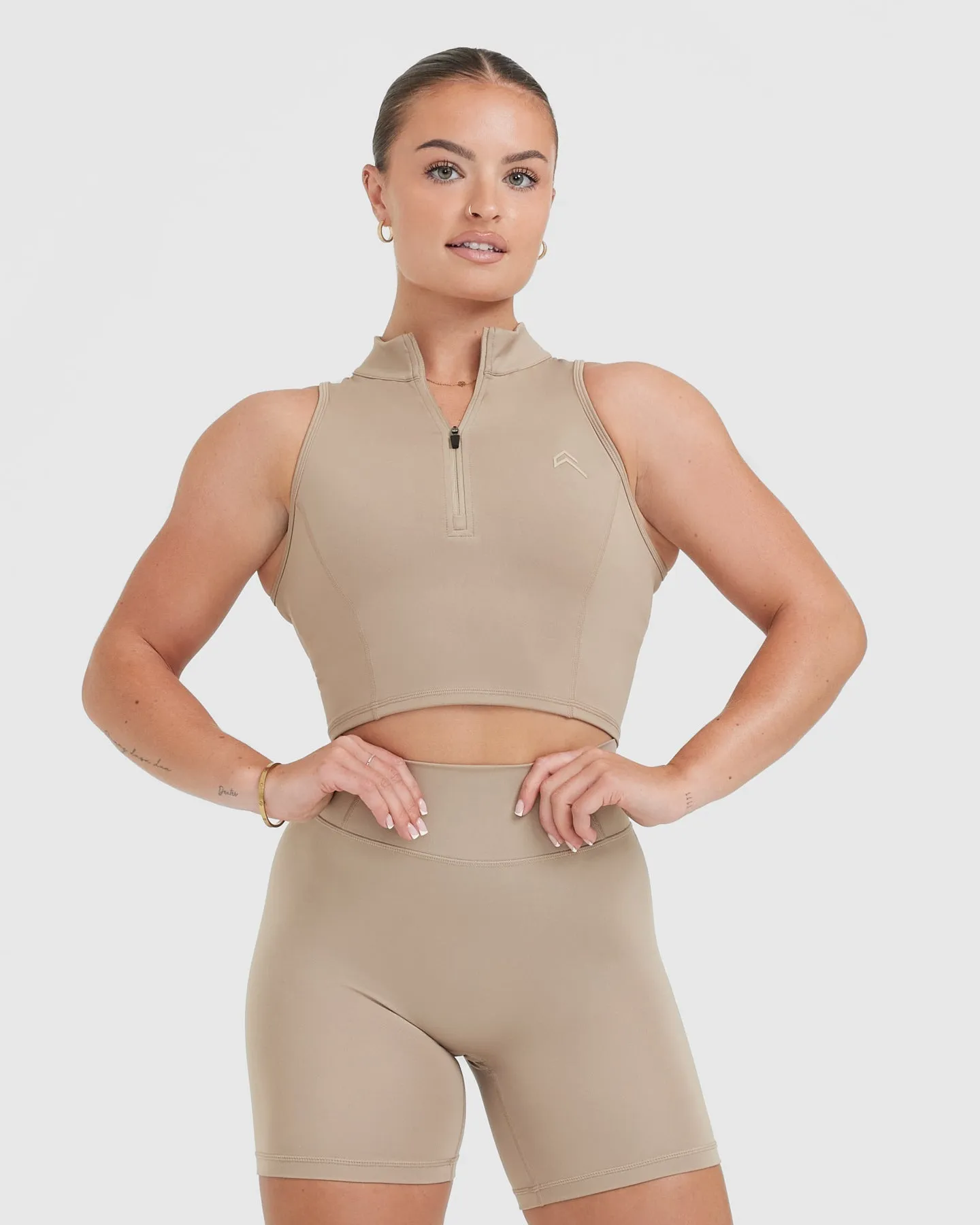 Timeless Half Zip Crop Tank | Sandstone sold by Oner Active