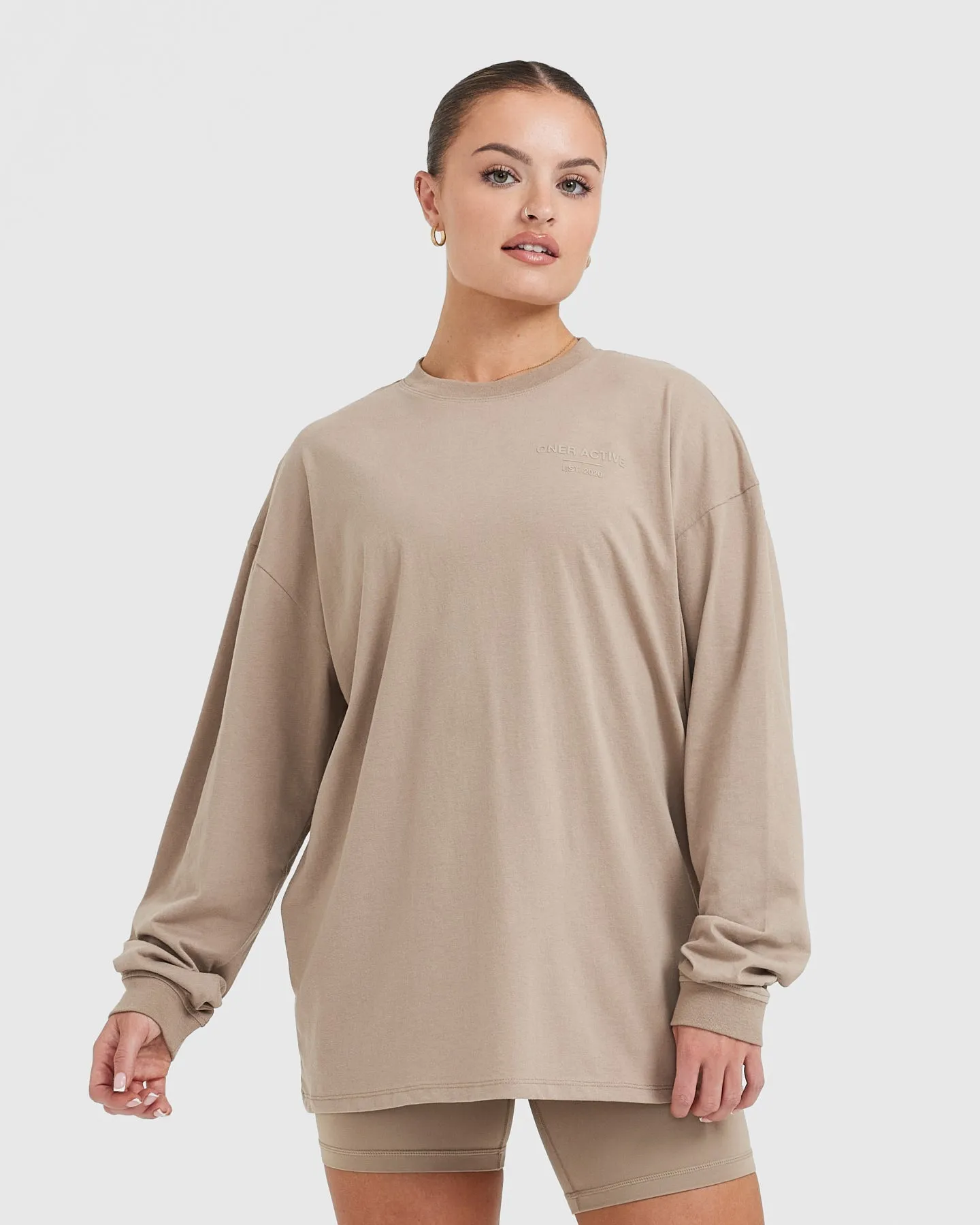 Classic Lifters Graphic Oversized Lightweight Long Sleeve Top | Sandstone sold by Oner Active
