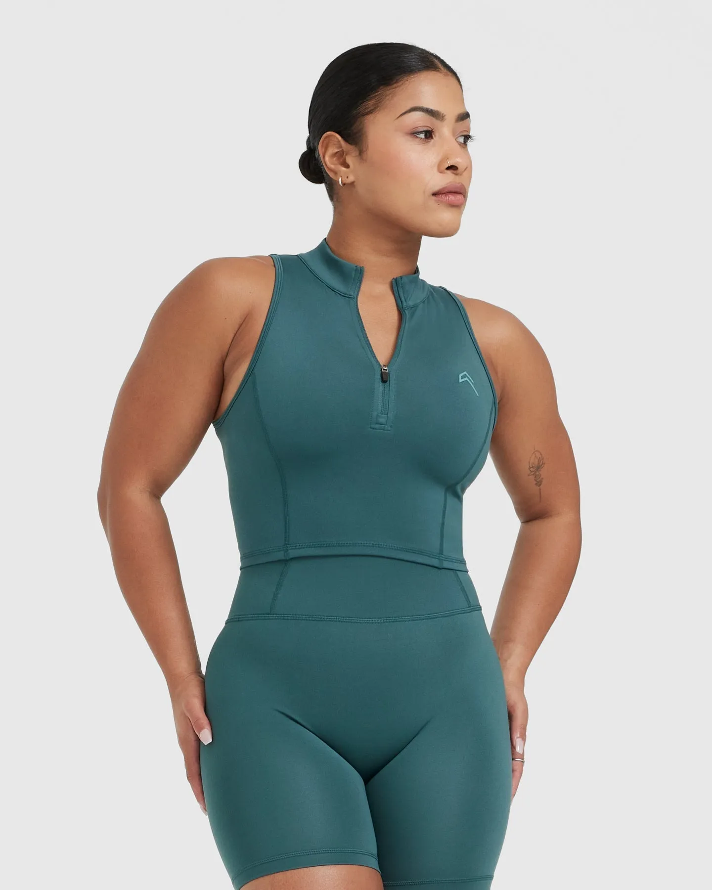Timeless Half Zip Crop Tank | Marine Teal sold by Oner Active