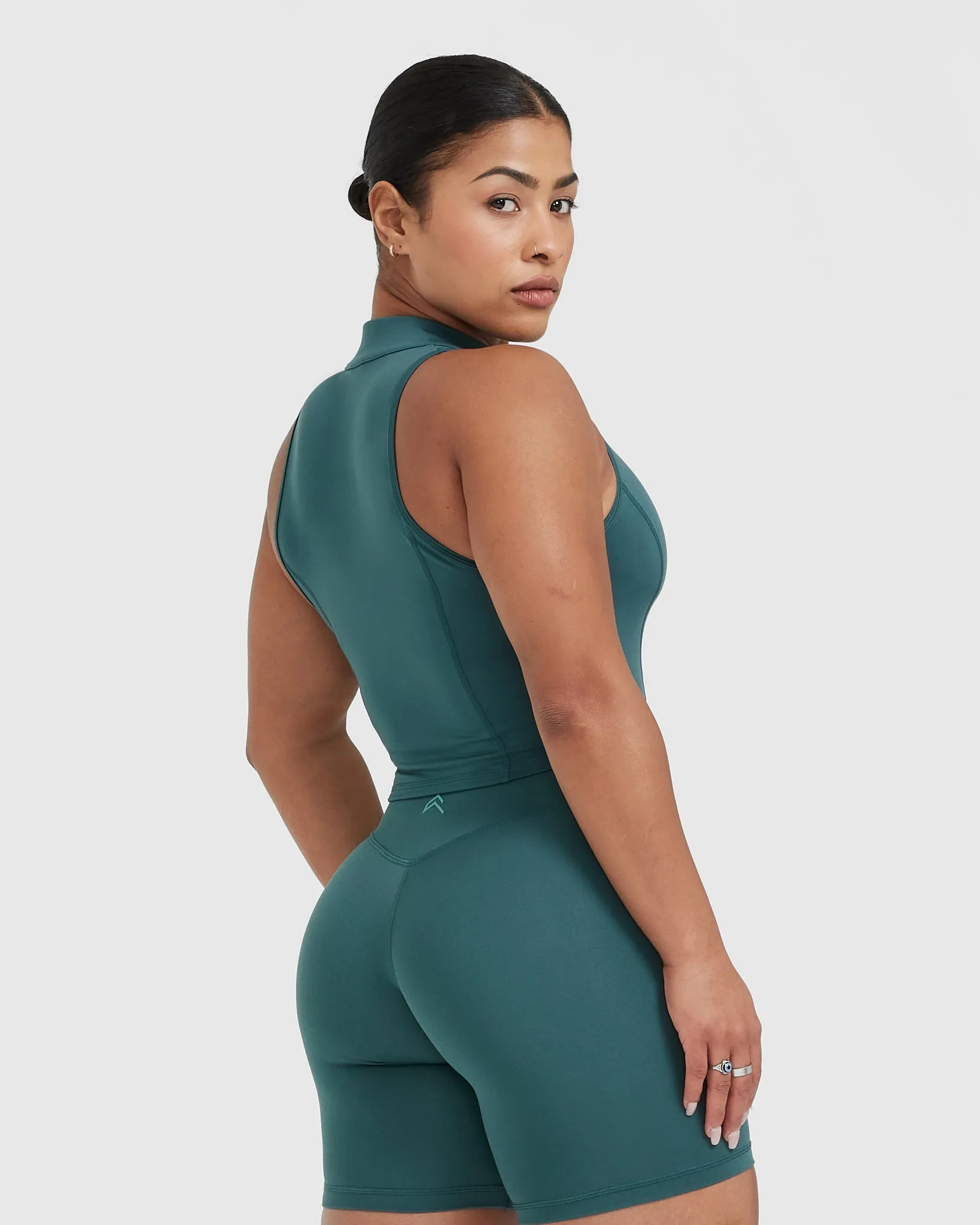 Timeless Half Zip Crop Tank | Marine Teal sold by Oner Active product image thumbnail 2
