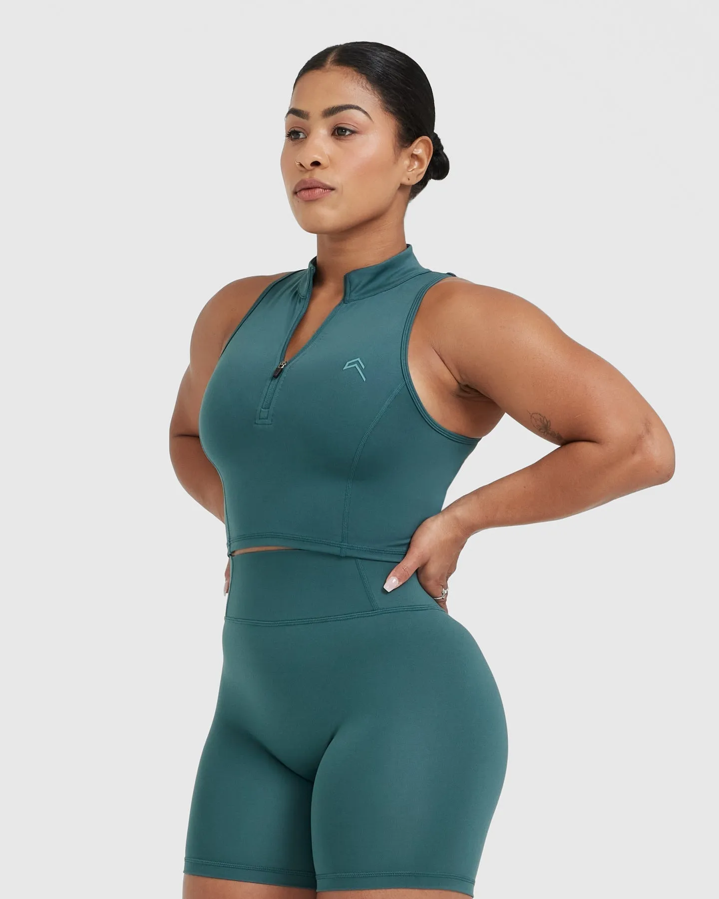 Timeless Half Zip Crop Tank | Marine Teal sold by Oner Active product image thumbnail 3