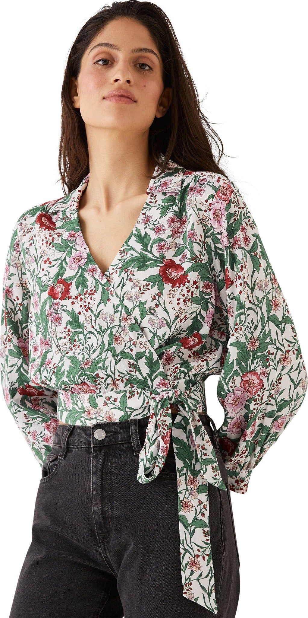 Botanical Print Wrap Top - Women's|-|Haut cache-cœur à imprimé botanique - Femme sold by The Last Hunt