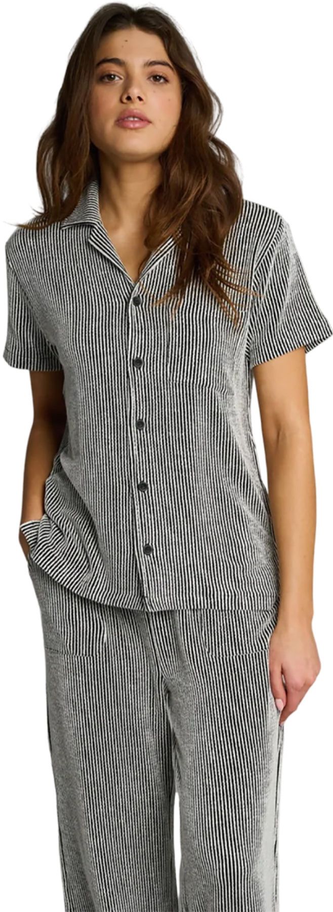 Recycled Short Sleeve Stripe Shirt - Women's|-|Chemise rayé à manches courtes recyclé - Femme sold by The Last Hunt