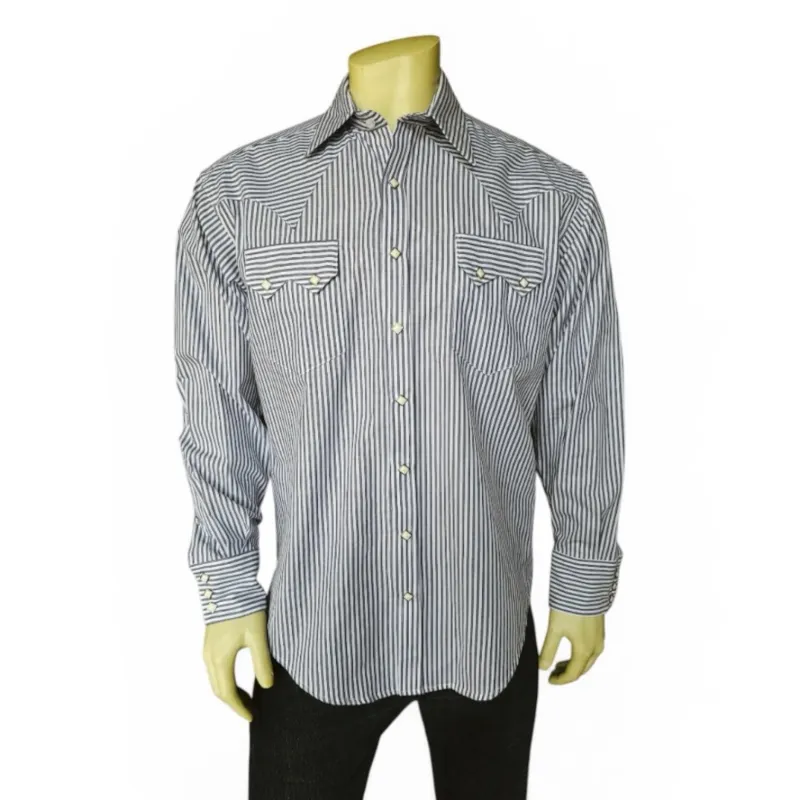 Men's Fine Navy Stripe Western Shirt made by Rockmount Ranch Wear