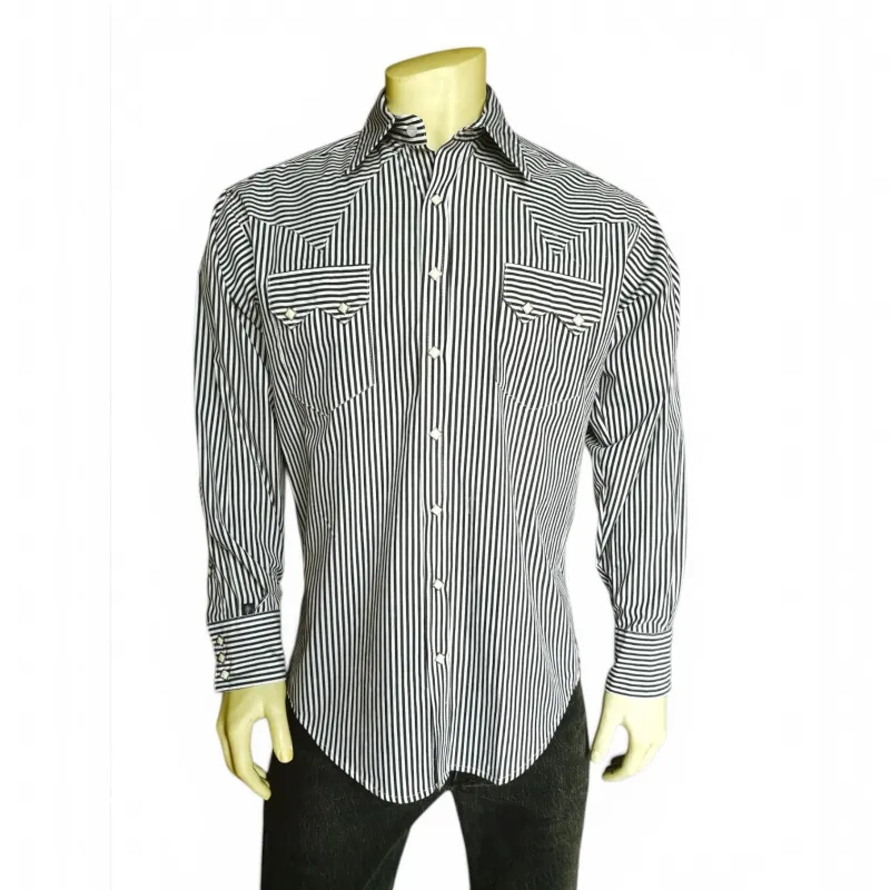 Men's Fine Black Stripe Western Shirt made by Rockmount Ranch Wear