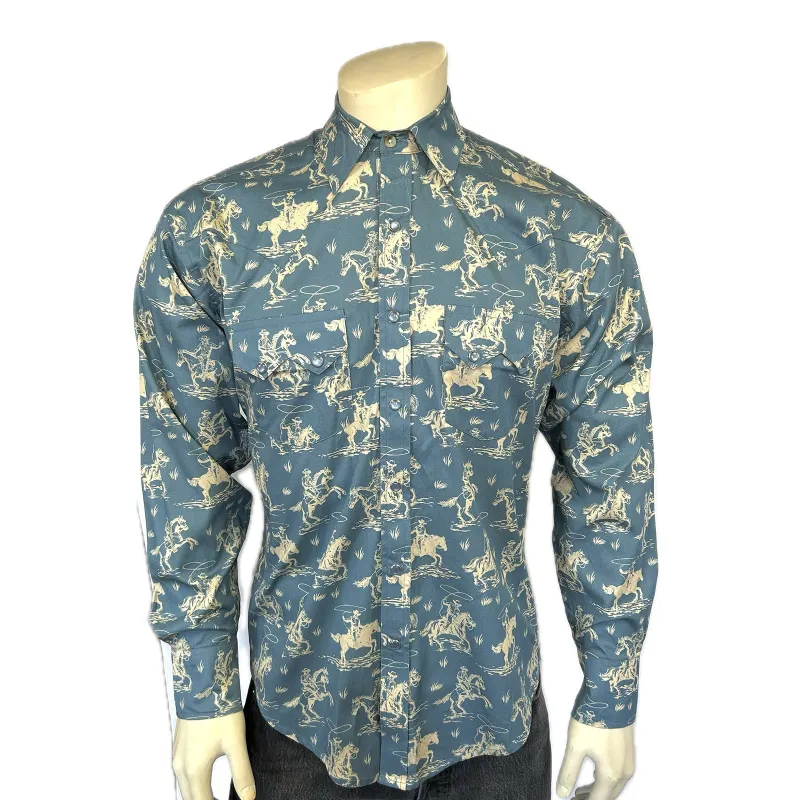 Men’s Blue Print Western Shirt made by Rockmount Ranch Wear