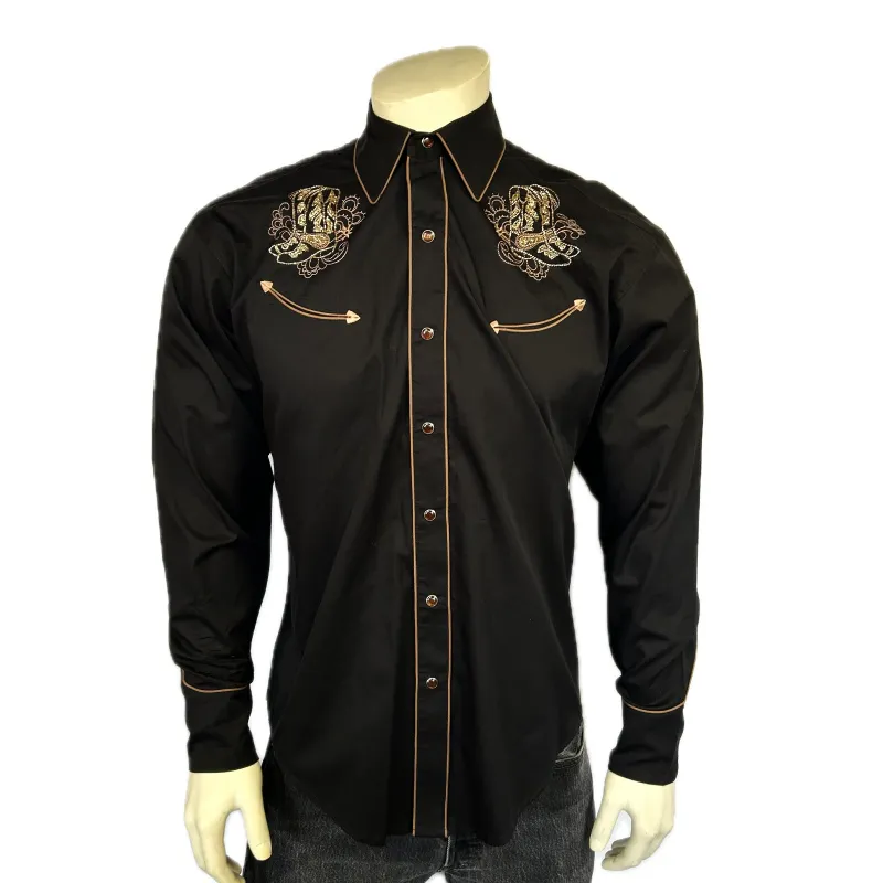 Women’s Black Boot Embroidered Western Shirt made by Rockmount Ranch Wear