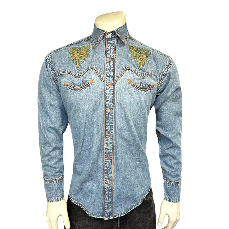 Women's Denim Boot Bug Embroidered Western Shirt made by Rockmount Ranch Wear