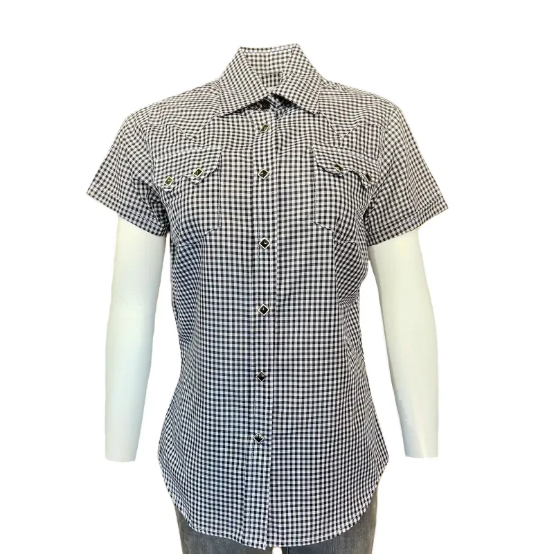 Women's Short Sleeve Black Gingham Check Western Shirt made by Rockmount Ranch Wear