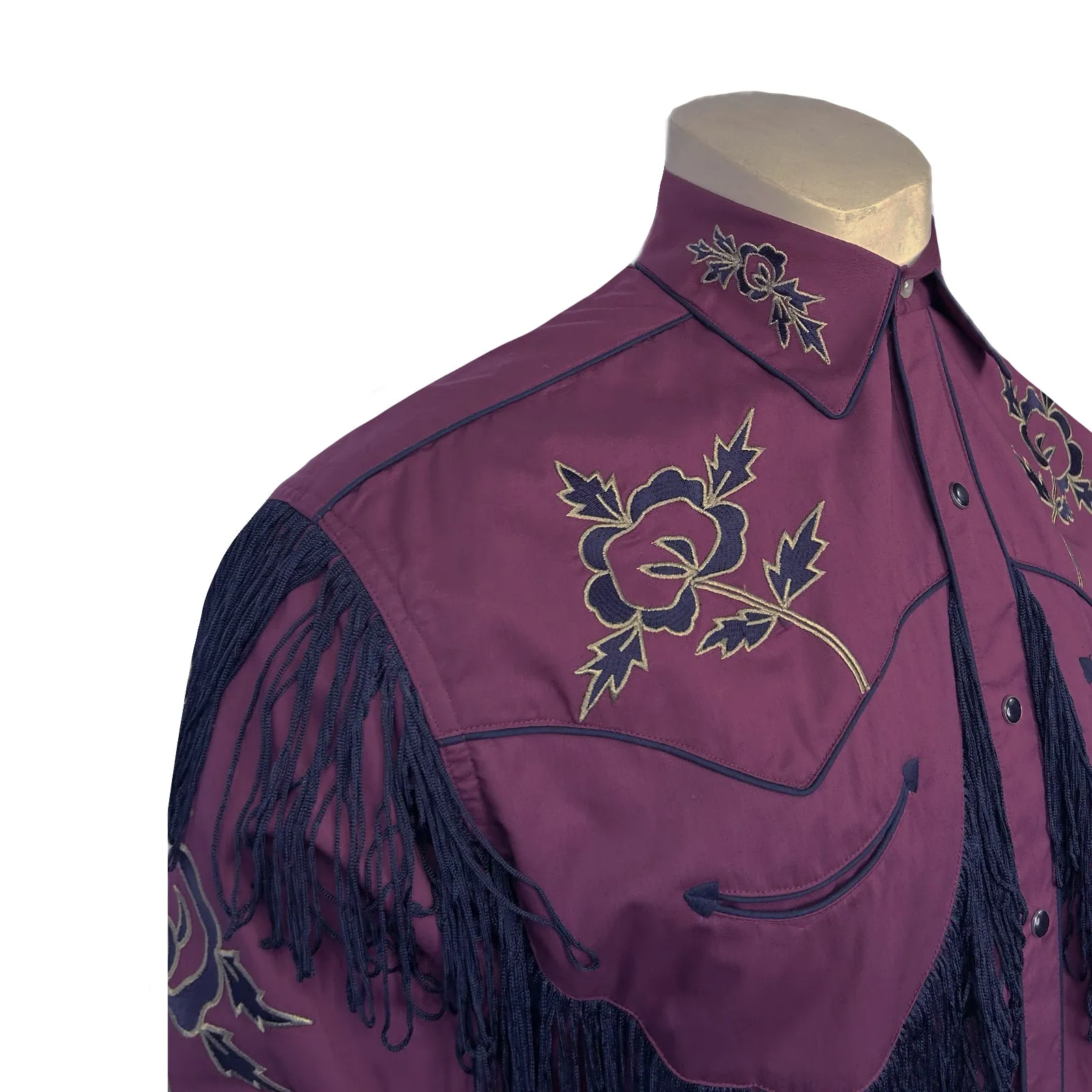 Men's Vintage Burgundy Fringe Embroidered Western Shirt sold by Rockmount Ranch Wear product image thumbnail 4