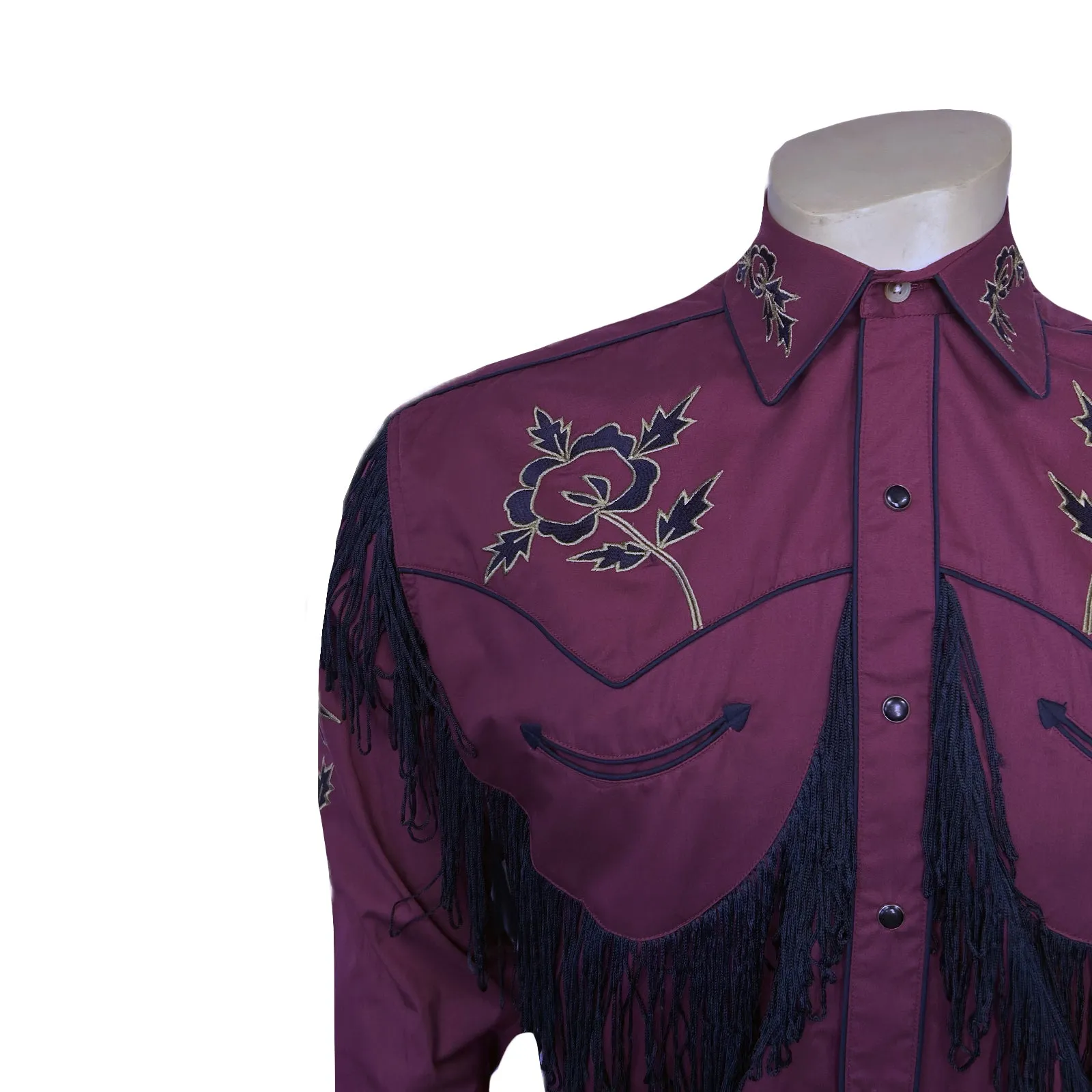 Men's Vintage Burgundy Fringe Embroidered Western Shirt sold by Rockmount Ranch Wear product image thumbnail 3