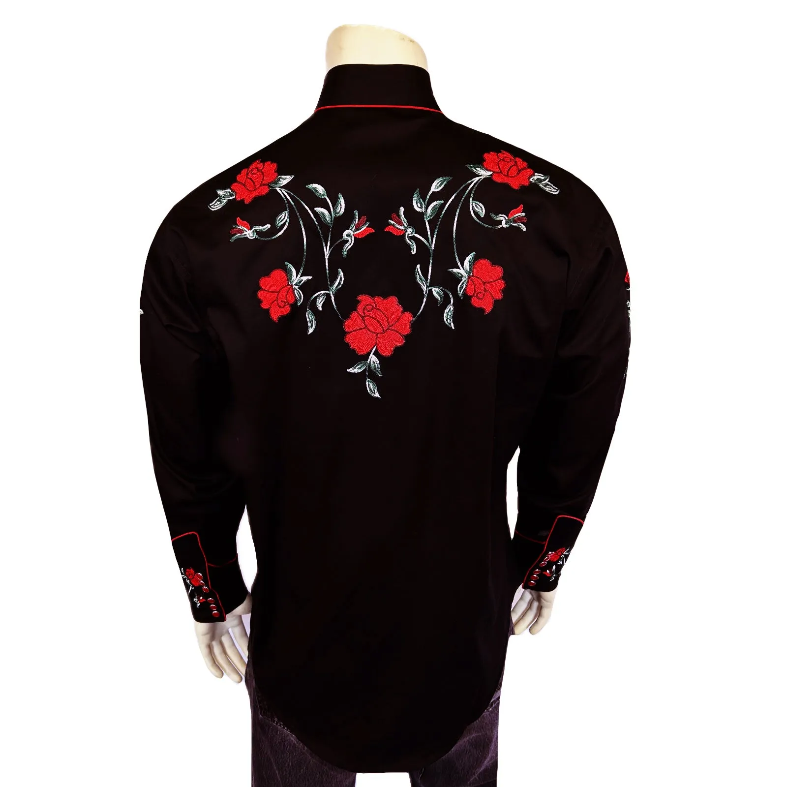 Men's Vintage Black Crochet Rose Floral Embroidered Western Shirt sold by Rockmount Ranch Wear product image thumbnail 2