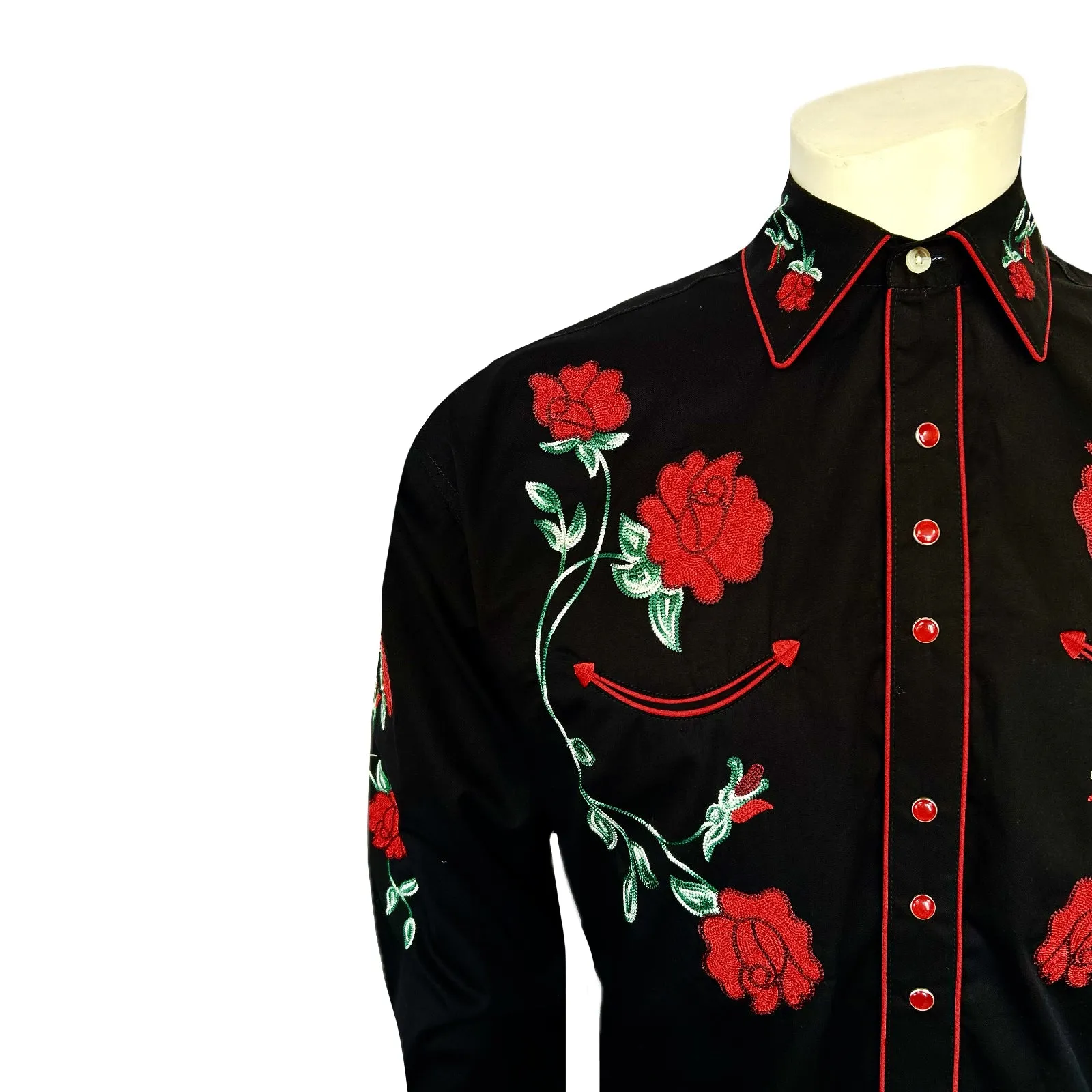 Men's Vintage Black Crochet Rose Floral Embroidered Western Shirt sold by Rockmount Ranch Wear product image thumbnail 4