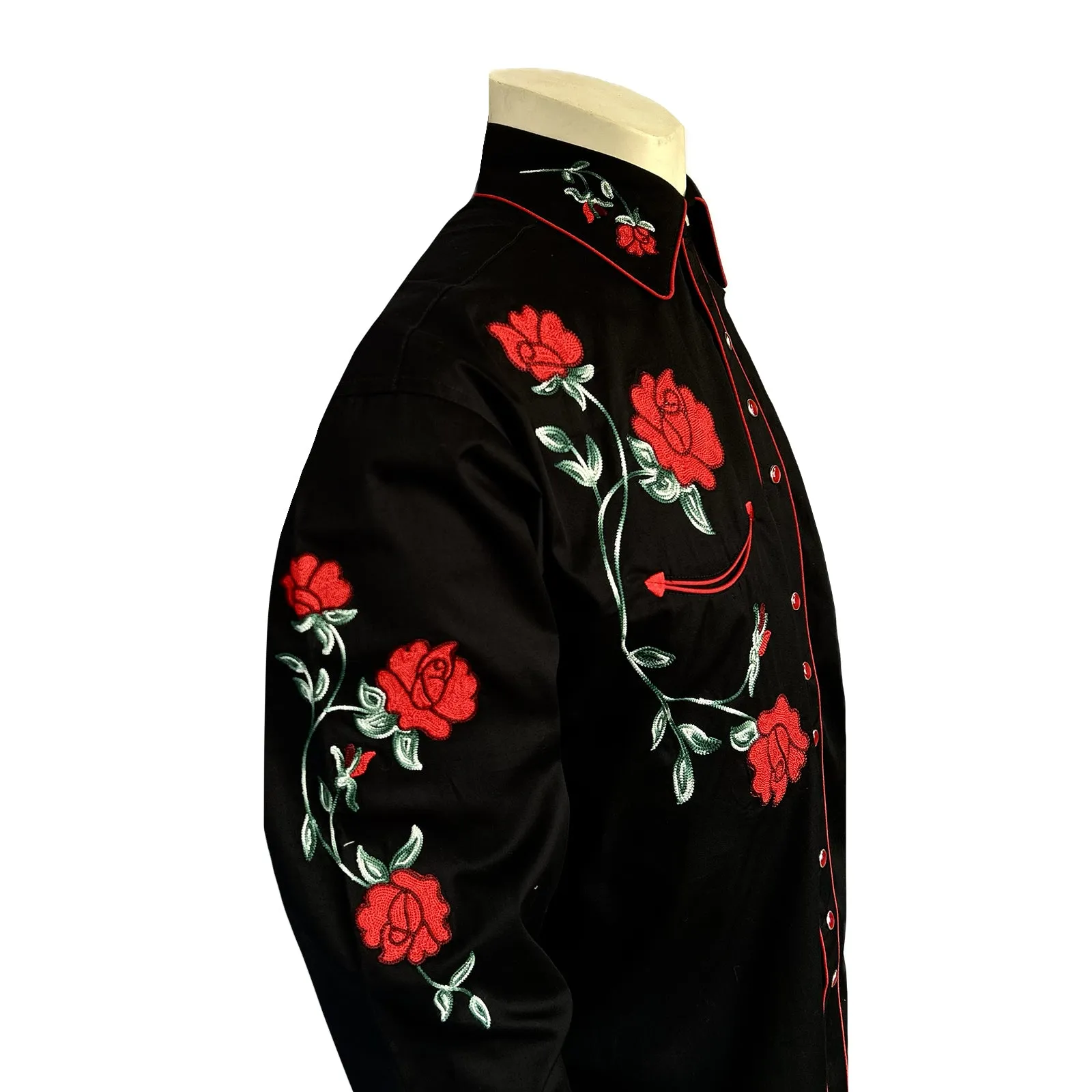 Men's Vintage Black Crochet Rose Floral Embroidered Western Shirt sold by Rockmount Ranch Wear product image thumbnail 5