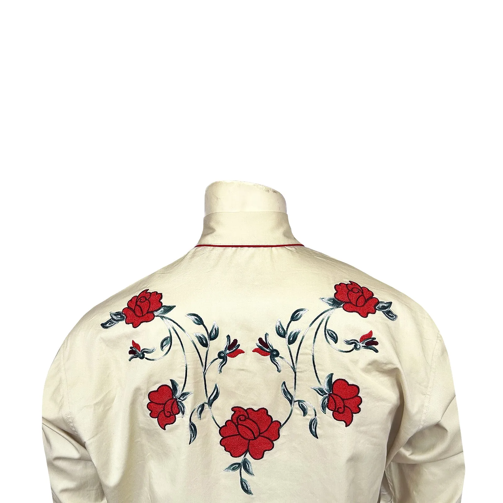 Men’s Vintage Khaki Crochet Rose Embroidered Western Shirt sold by Rockmount Ranch Wear product image thumbnail 3
