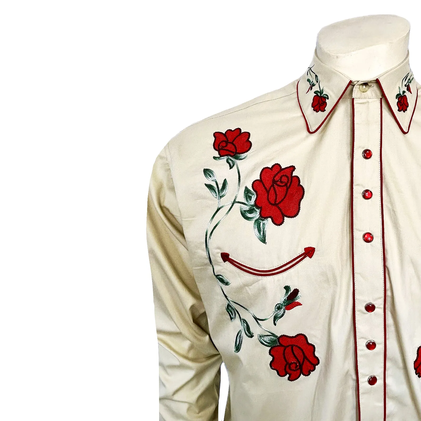 Men’s Vintage Khaki Crochet Rose Embroidered Western Shirt sold by Rockmount Ranch Wear product image thumbnail 4