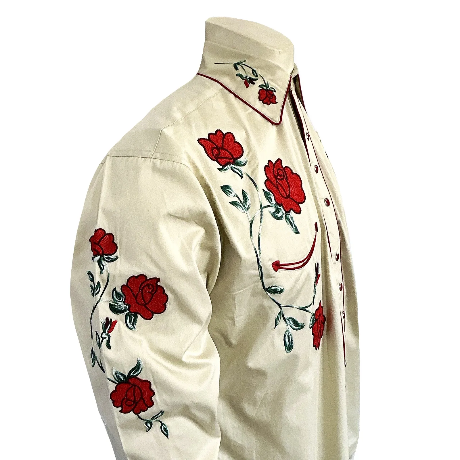 Men’s Vintage Khaki Crochet Rose Embroidered Western Shirt sold by Rockmount Ranch Wear product image thumbnail 5