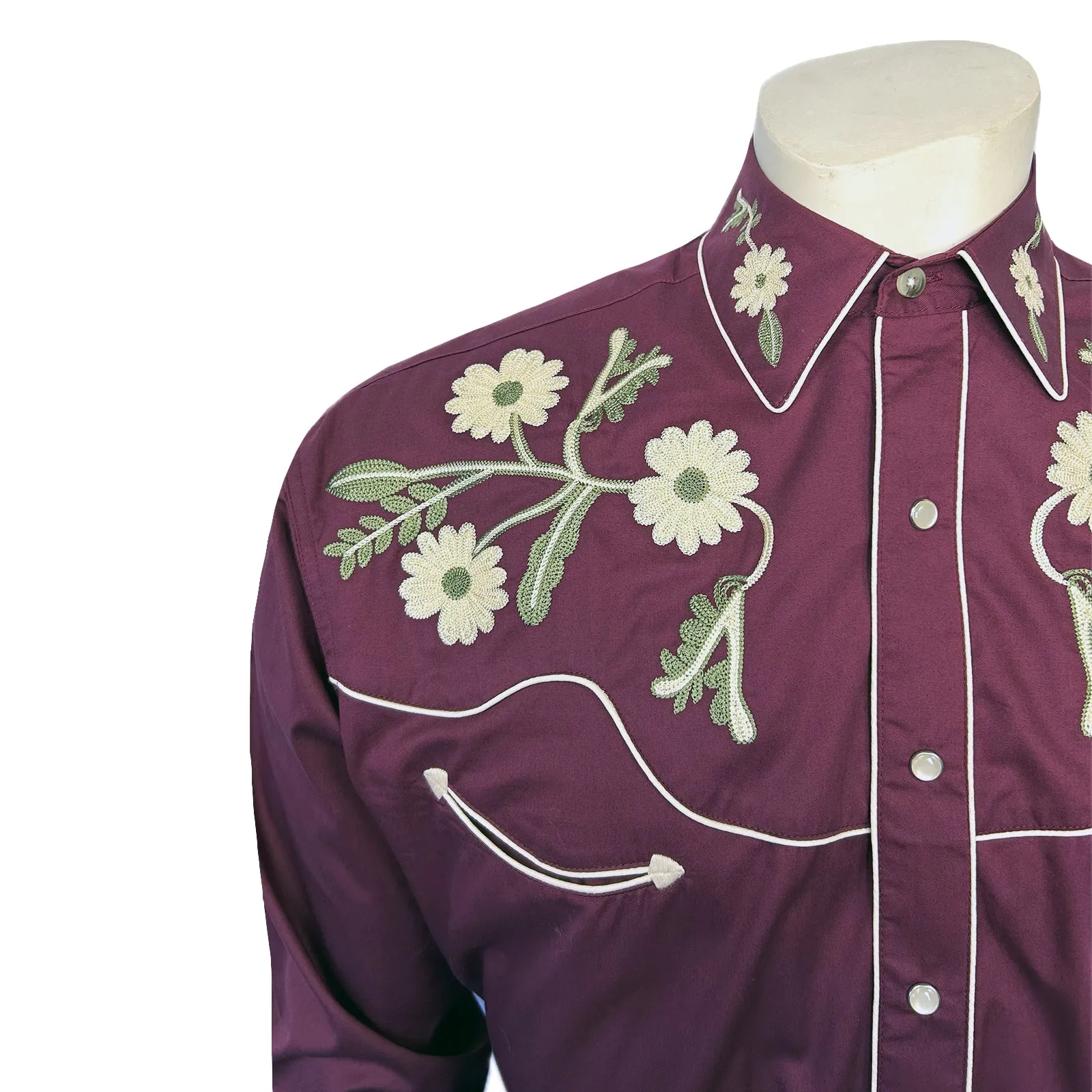 Men's Vintage Burgundy Floral Embroidered Western Shirt sold by Rockmount Ranch Wear product image thumbnail 4
