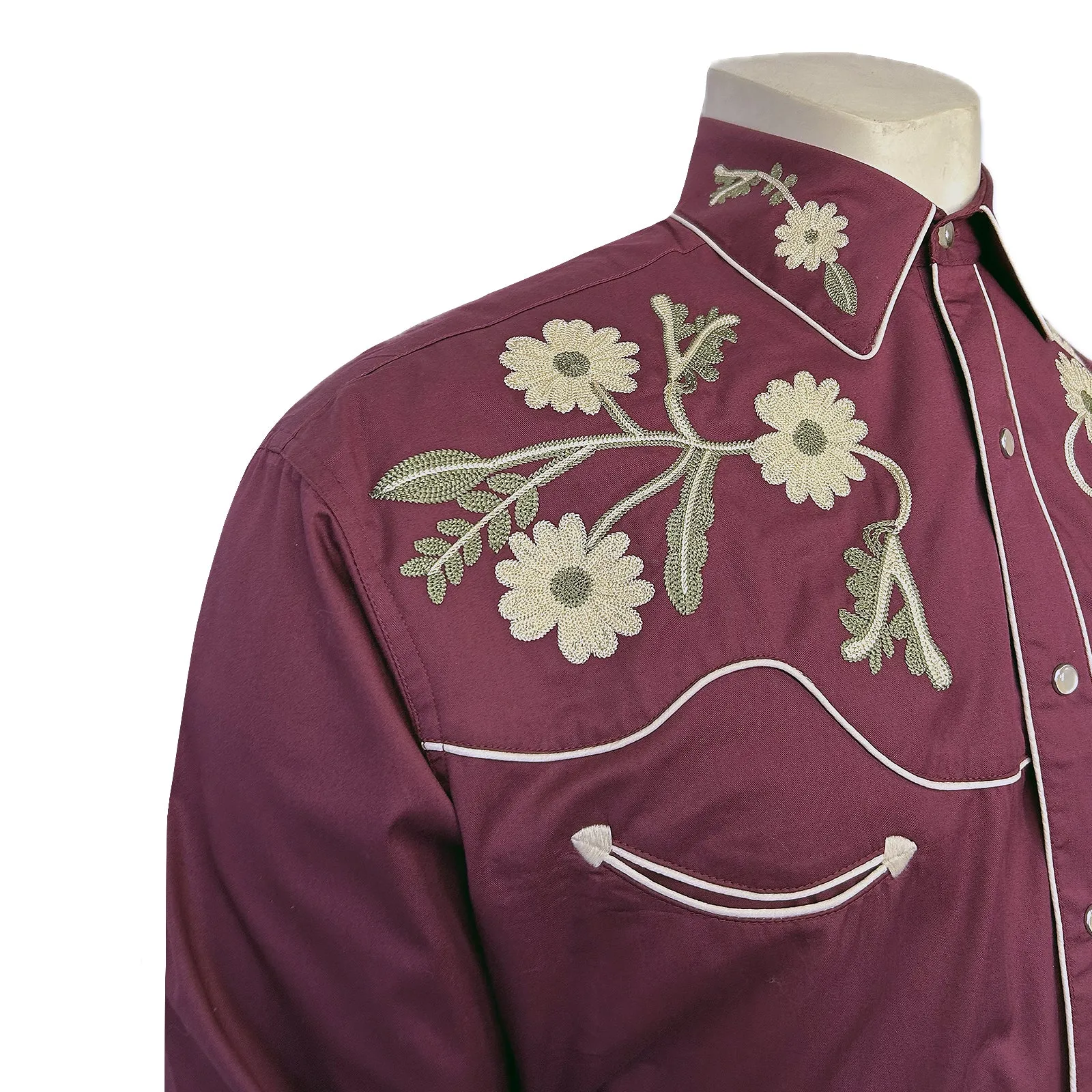 Men's Vintage Burgundy Floral Embroidered Western Shirt sold by Rockmount Ranch Wear product image thumbnail 5