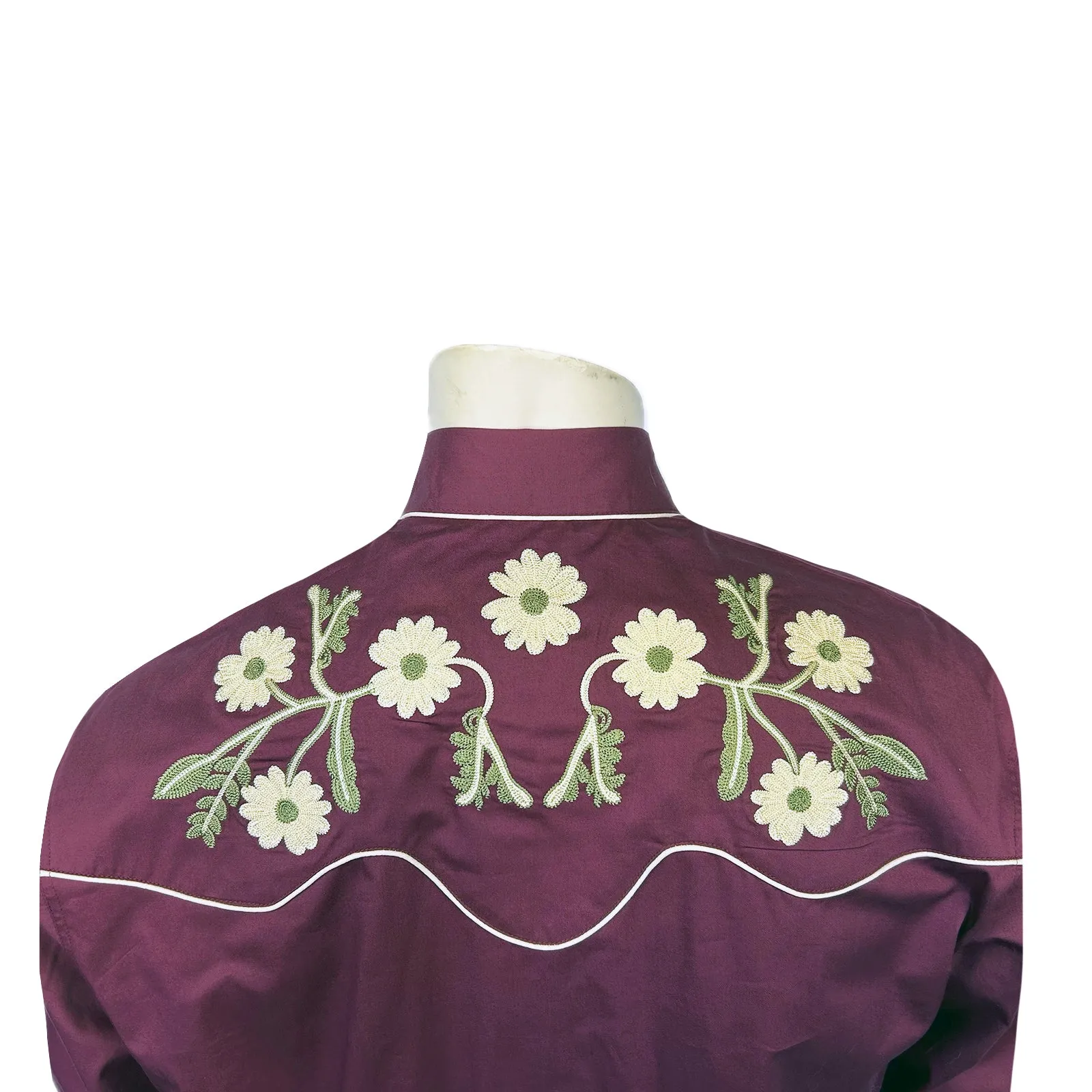 Men's Vintage Burgundy Floral Embroidered Western Shirt sold by Rockmount Ranch Wear product image thumbnail 3